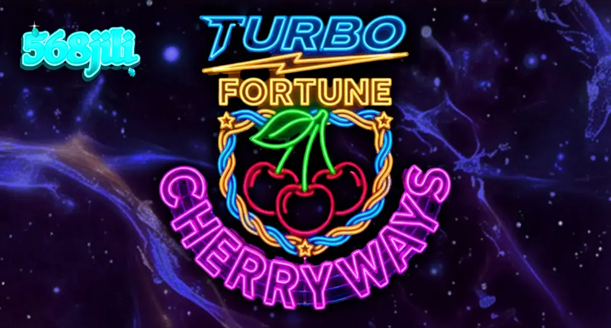 Isang makulay at neon na disenyo ng Turbo Fortune Cherryways slot machine.